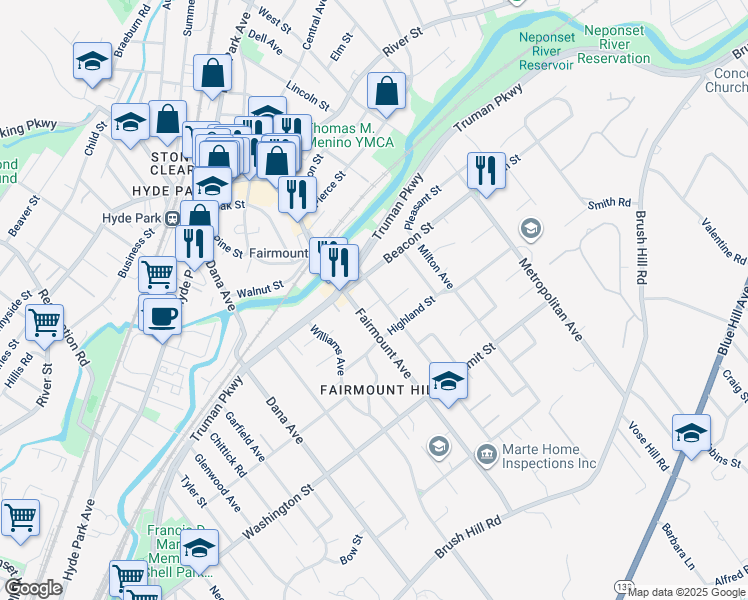 map of restaurants, bars, coffee shops, grocery stores, and more near 51 Warren Avenue in Boston