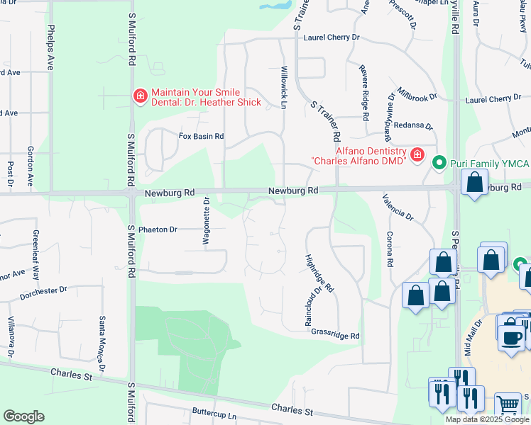 map of restaurants, bars, coffee shops, grocery stores, and more near 6401 Newburg Road in Rockford