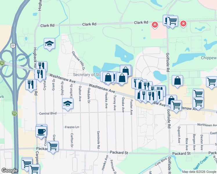 map of restaurants, bars, coffee shops, grocery stores, and more near 4563 Washtenaw Avenue in Ann Arbor