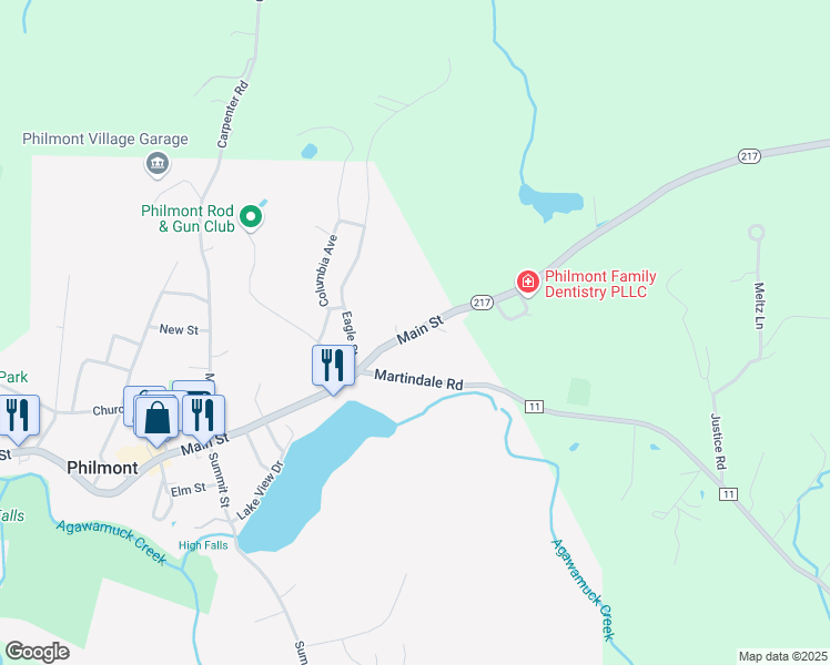 map of restaurants, bars, coffee shops, grocery stores, and more near 191 Main Street in Philmont