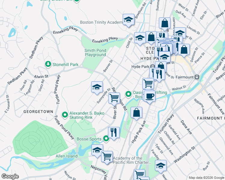 map of restaurants, bars, coffee shops, grocery stores, and more near in Boston