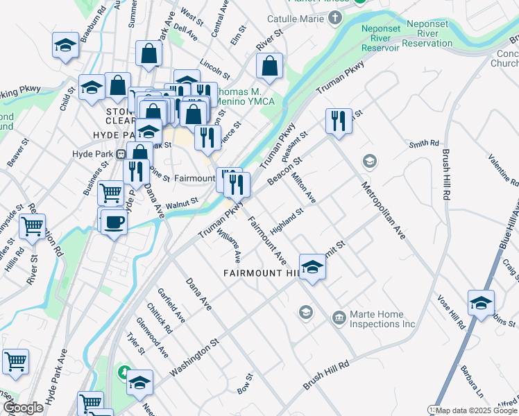 map of restaurants, bars, coffee shops, grocery stores, and more near 39 Warren Avenue in Boston