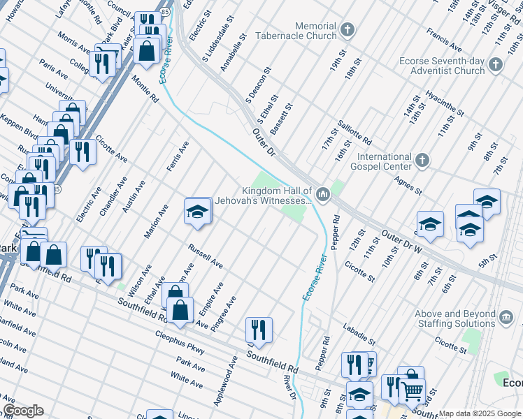 map of restaurants, bars, coffee shops, grocery stores, and more near 1281 Empire Avenue in Lincoln Park