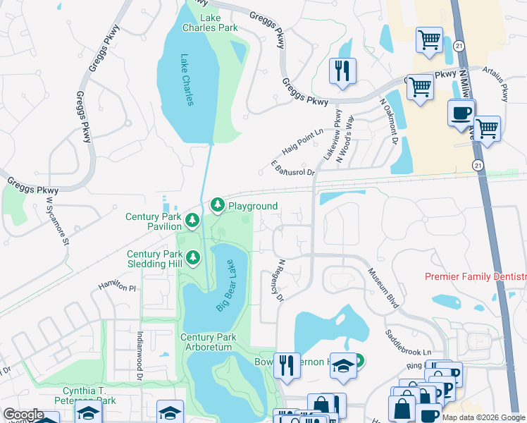map of restaurants, bars, coffee shops, grocery stores, and more near 1415 Clairmont Court in Vernon Hills
