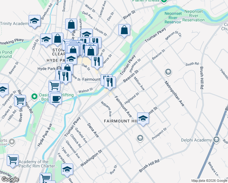 map of restaurants, bars, coffee shops, grocery stores, and more near in Boston
