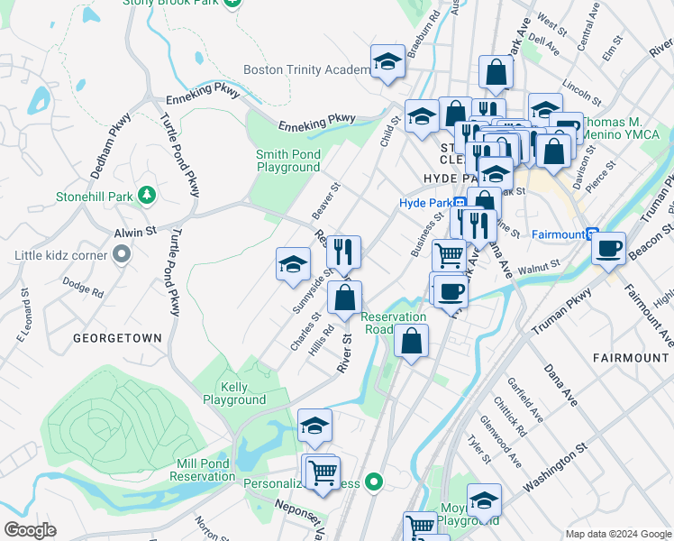 map of restaurants, bars, coffee shops, grocery stores, and more near in Boston