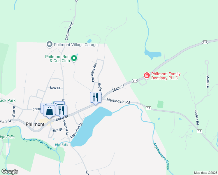 map of restaurants, bars, coffee shops, grocery stores, and more near 174 Main Street in Hudson