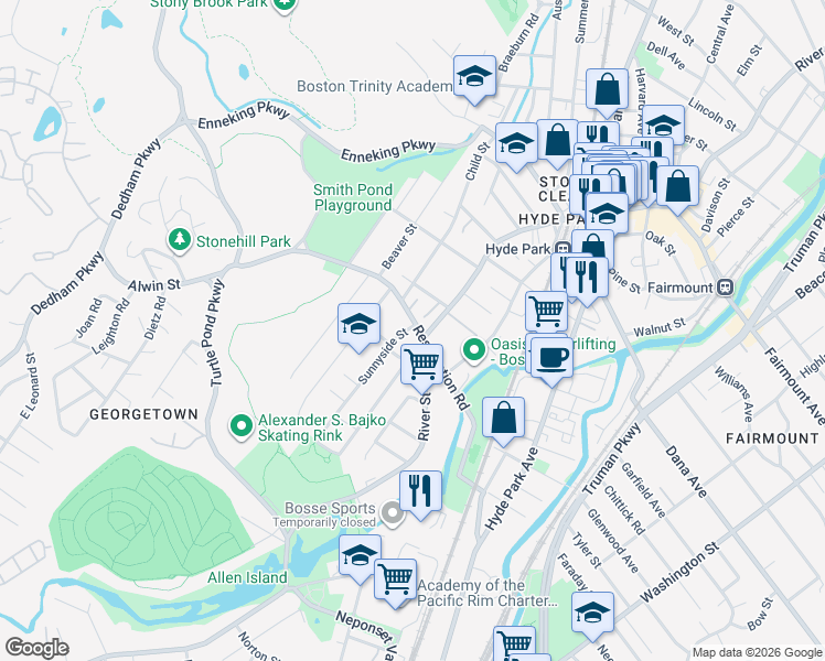 map of restaurants, bars, coffee shops, grocery stores, and more near in Boston