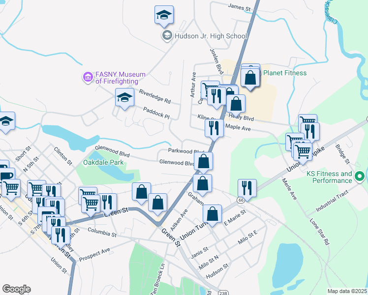 map of restaurants, bars, coffee shops, grocery stores, and more near 26 Parkwood Boulevard in Hudson