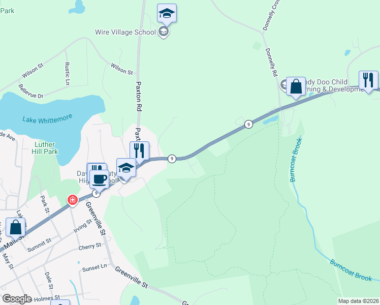 map of restaurants, bars, coffee shops, grocery stores, and more near 353 Main Street in Spencer