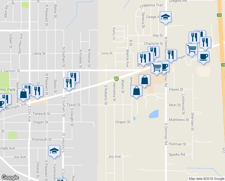 map of restaurants, bars, coffee shops, grocery stores, and more near 136 Henrietta Street in Jackson