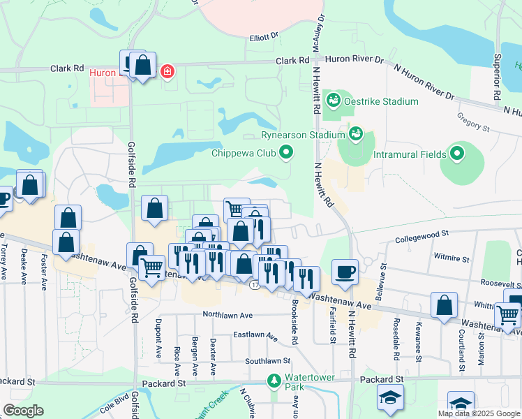 map of restaurants, bars, coffee shops, grocery stores, and more near 2630 International Drive in Ypsilanti