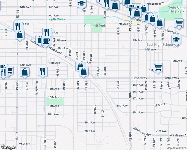 map of restaurants, bars, coffee shops, grocery stores, and more near 2004 13th Avenue in Rockford
