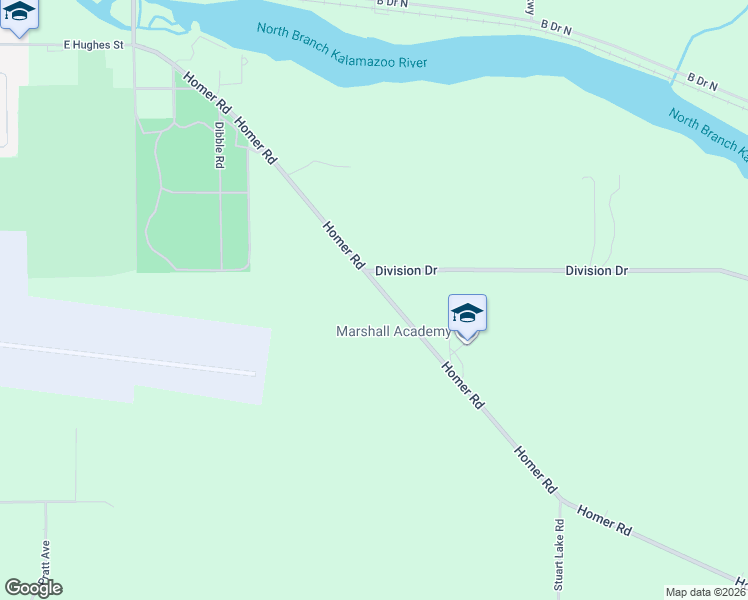 map of restaurants, bars, coffee shops, grocery stores, and more near 18022 Homer Road in Marshall