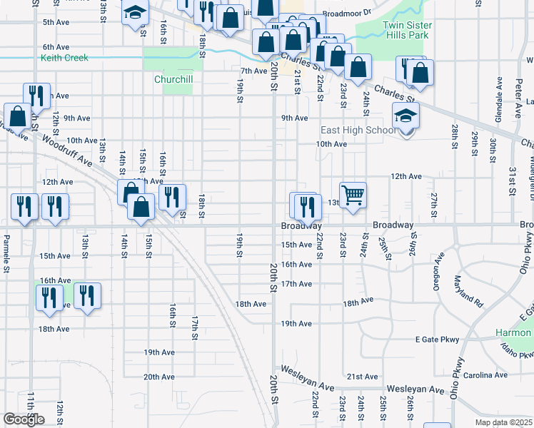 map of restaurants, bars, coffee shops, grocery stores, and more near 1401 20th Street in Rockford