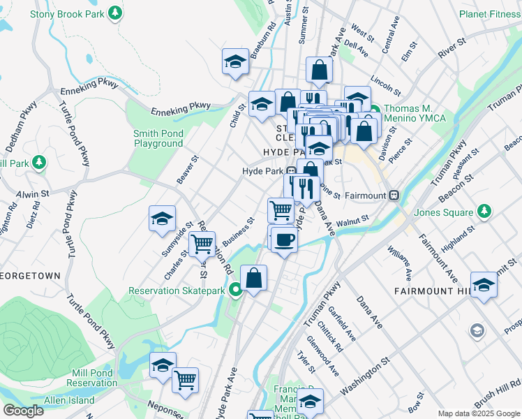 map of restaurants, bars, coffee shops, grocery stores, and more near 62A Business Street in Boston