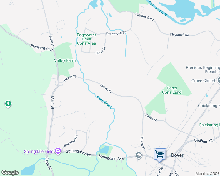 map of restaurants, bars, coffee shops, grocery stores, and more near 77 Haven Street in Dover