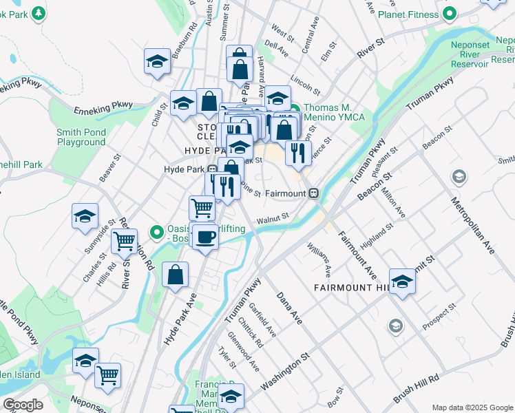 map of restaurants, bars, coffee shops, grocery stores, and more near 6 Pine Street in Boston