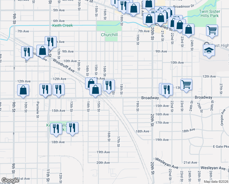 map of restaurants, bars, coffee shops, grocery stores, and more near 2111 13th Avenue in Rockford