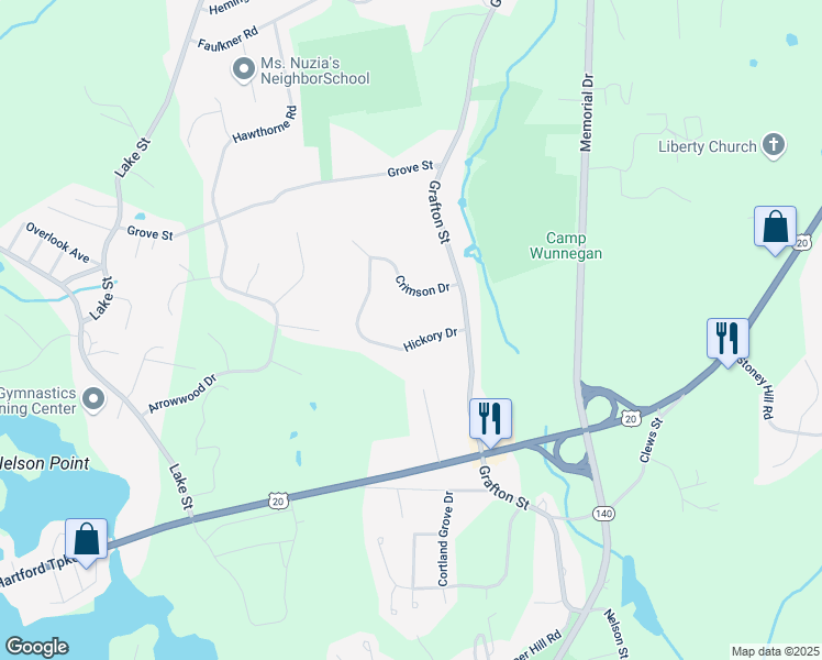 map of restaurants, bars, coffee shops, grocery stores, and more near 8 Hickory Drive in Shrewsbury