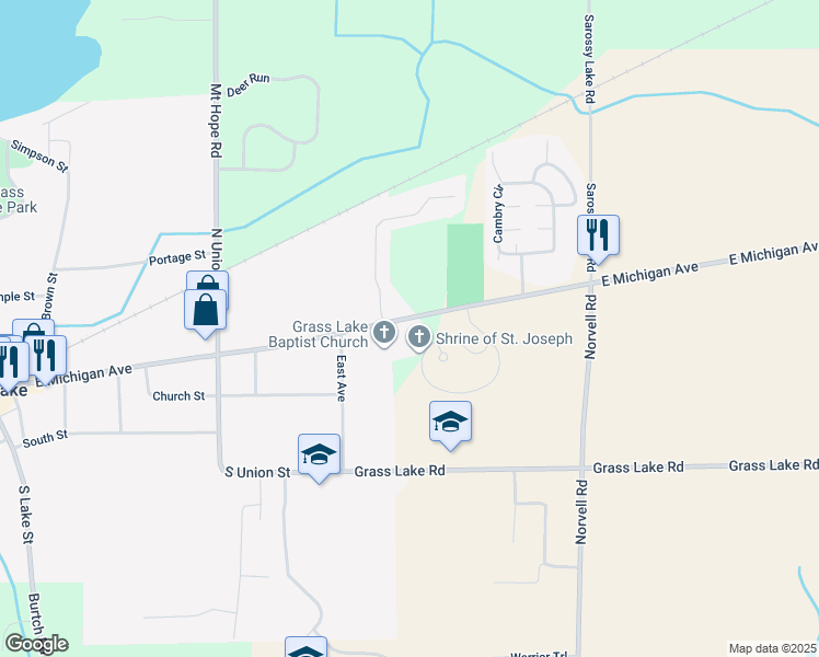 map of restaurants, bars, coffee shops, grocery stores, and more near 953 East Michigan Avenue in Grass Lake Charter Township