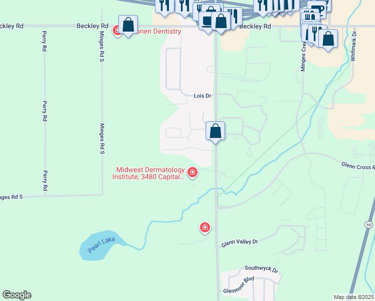 map of restaurants, bars, coffee shops, grocery stores, and more near 19 Willow Creek Drive in Battle Creek