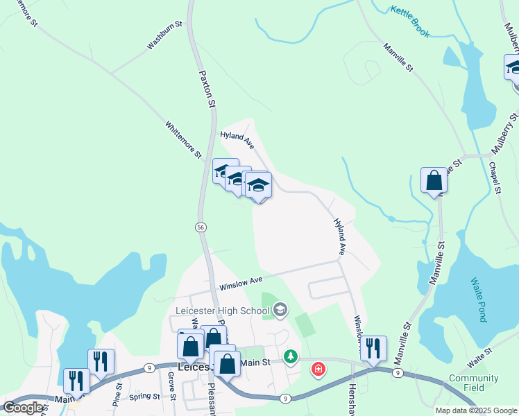 map of restaurants, bars, coffee shops, grocery stores, and more near 174 Paxton Street in Leicester