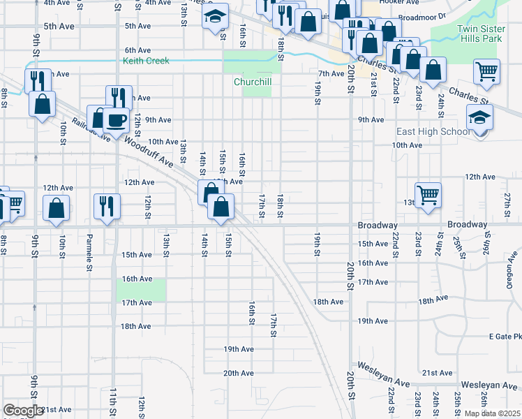 map of restaurants, bars, coffee shops, grocery stores, and more near 2111 13th Avenue in Rockford