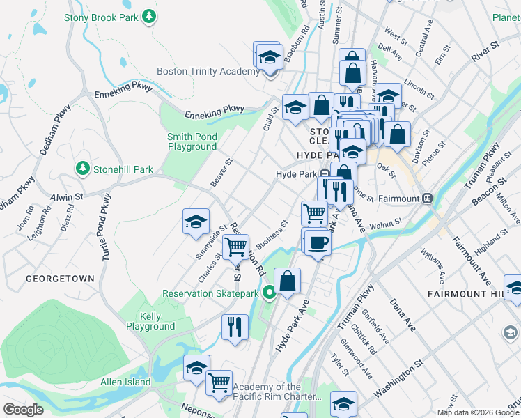 map of restaurants, bars, coffee shops, grocery stores, and more near in Boston