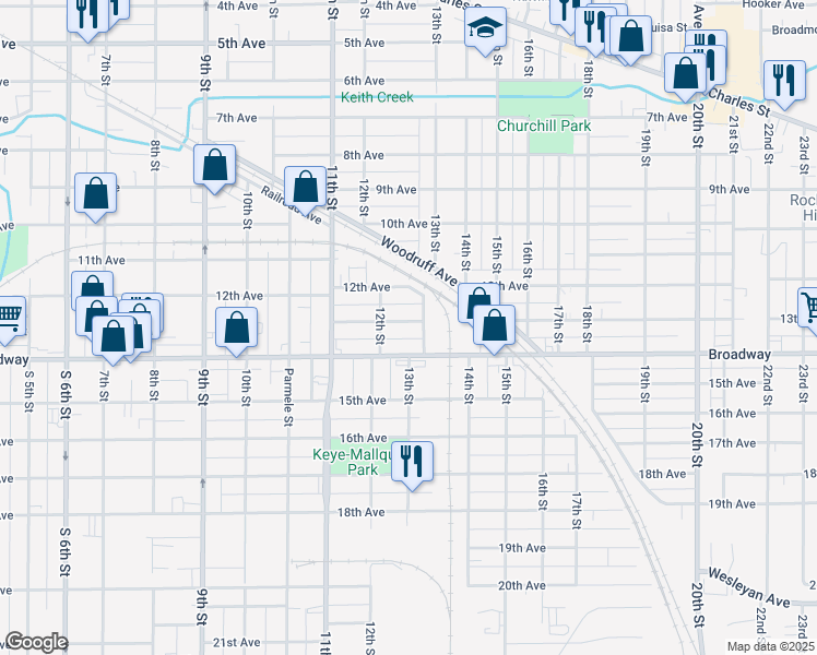 map of restaurants, bars, coffee shops, grocery stores, and more near 1723 13th Avenue in Rockford