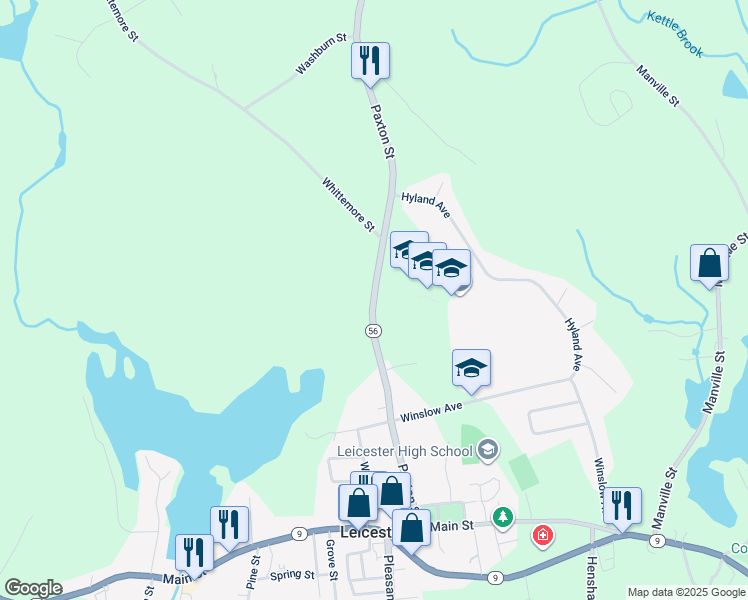map of restaurants, bars, coffee shops, grocery stores, and more near 170 Paxton Street in Leicester