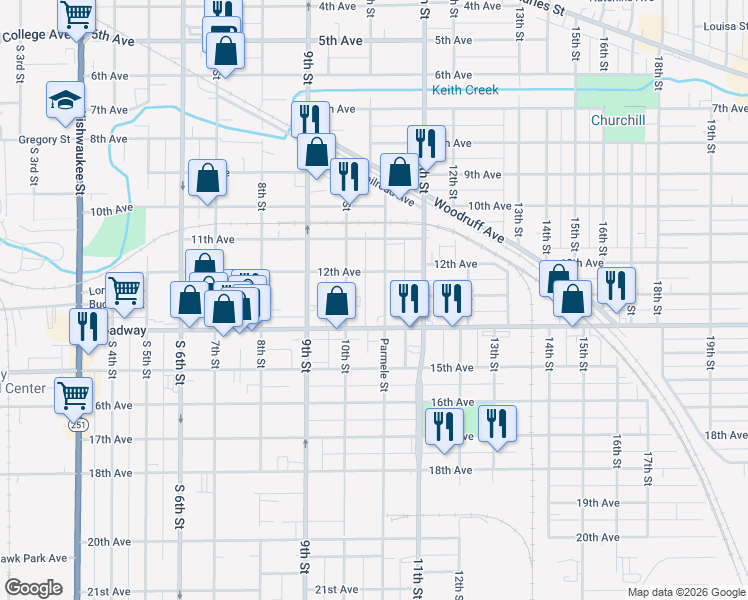 map of restaurants, bars, coffee shops, grocery stores, and more near 1319 Parmele Street in Rockford