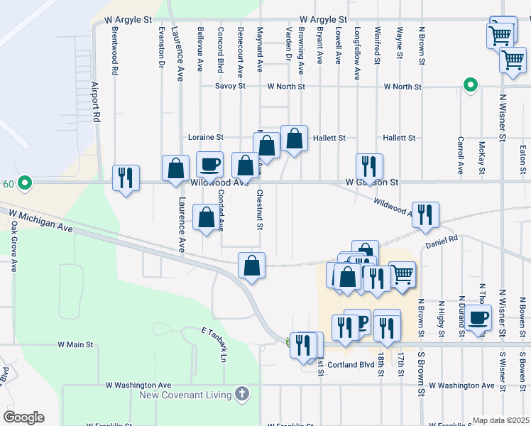 map of restaurants, bars, coffee shops, grocery stores, and more near 525 Chestnut Street in Jackson
