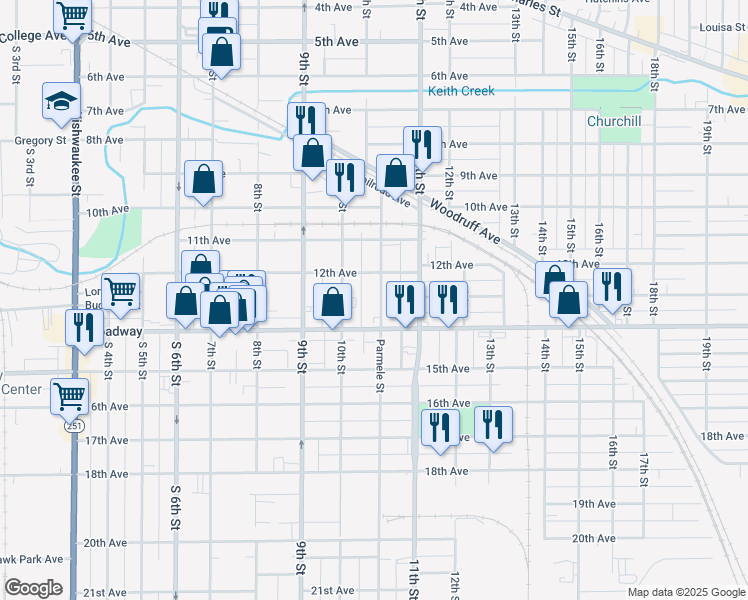 map of restaurants, bars, coffee shops, grocery stores, and more near 1319 Parmele Street in Rockford
