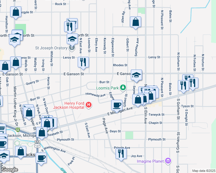 map of restaurants, bars, coffee shops, grocery stores, and more near 404 Edgewood Street in Jackson