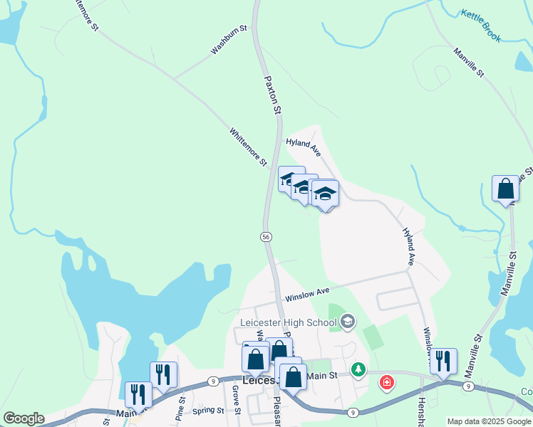 map of restaurants, bars, coffee shops, grocery stores, and more near 174 Paxton Street in Leicester