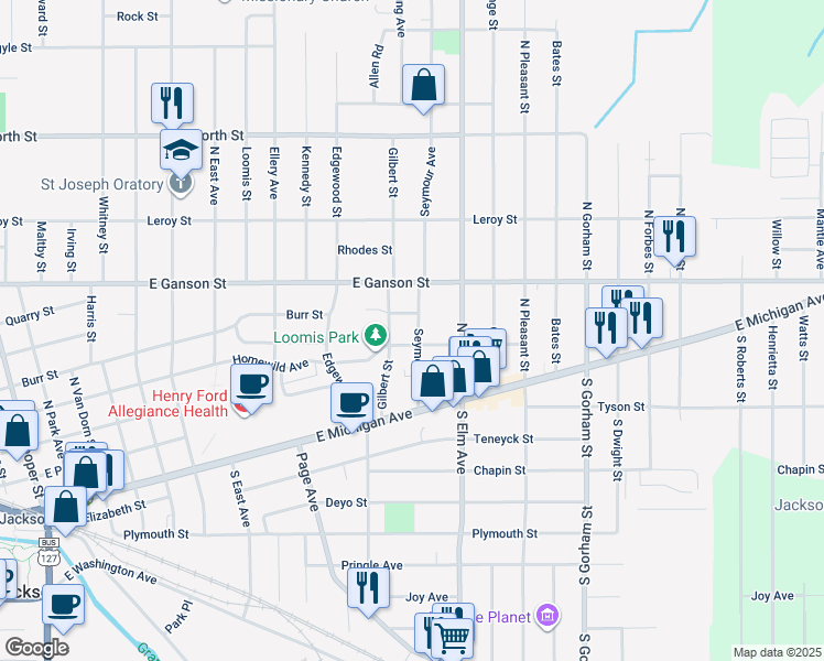 map of restaurants, bars, coffee shops, grocery stores, and more near 206 Seymour Avenue in Jackson