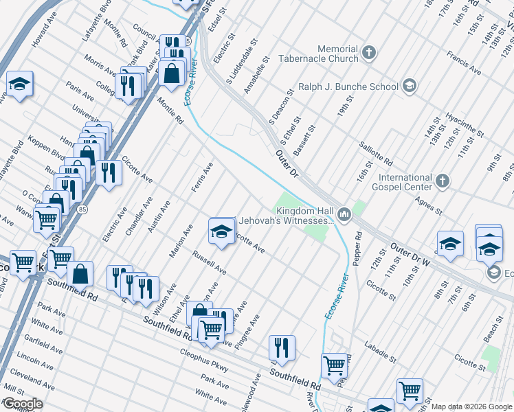 map of restaurants, bars, coffee shops, grocery stores, and more near 827 Montie Road in Lincoln Park