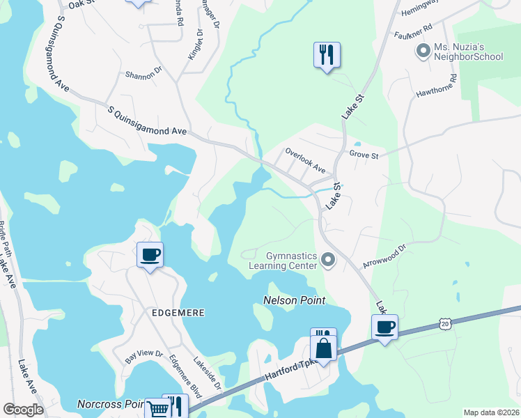 map of restaurants, bars, coffee shops, grocery stores, and more near 9 Point Road in Shrewsbury