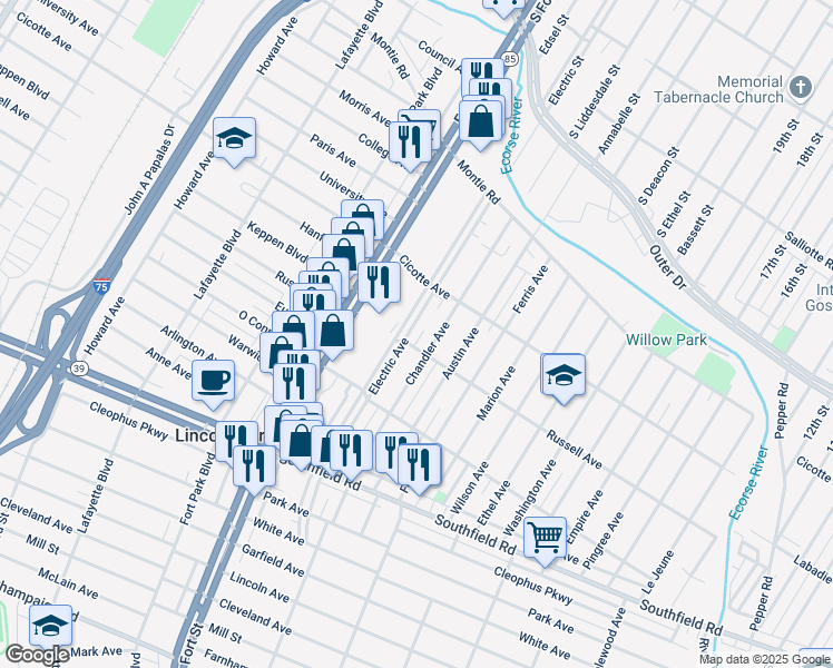 map of restaurants, bars, coffee shops, grocery stores, and more near 1428 Chandler Avenue in Lincoln Park