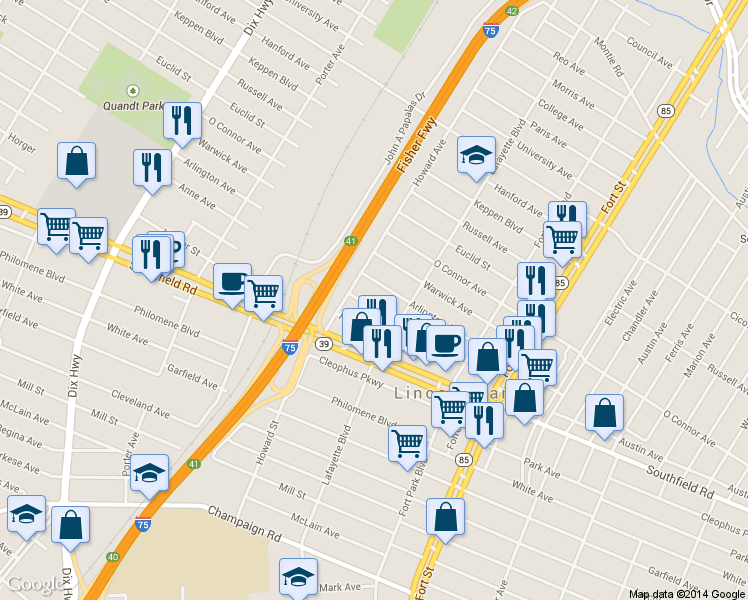 map of restaurants, bars, coffee shops, grocery stores, and more near 1556 Anne Ave in Lincoln Park