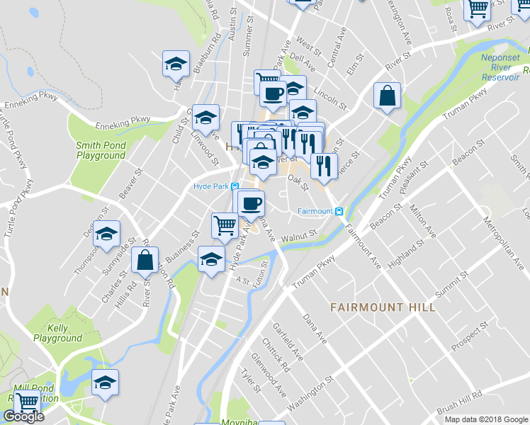 map of restaurants, bars, coffee shops, grocery stores, and more near 32 Dana Avenue in Boston