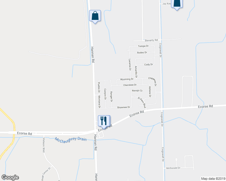 map of restaurants, bars, coffee shops, grocery stores, and more near 6989 Ranger Drive in Romulus