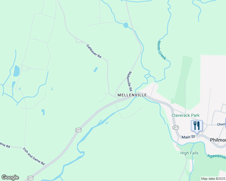 map of restaurants, bars, coffee shops, grocery stores, and more near 7 Mellenville Square in Hudson
