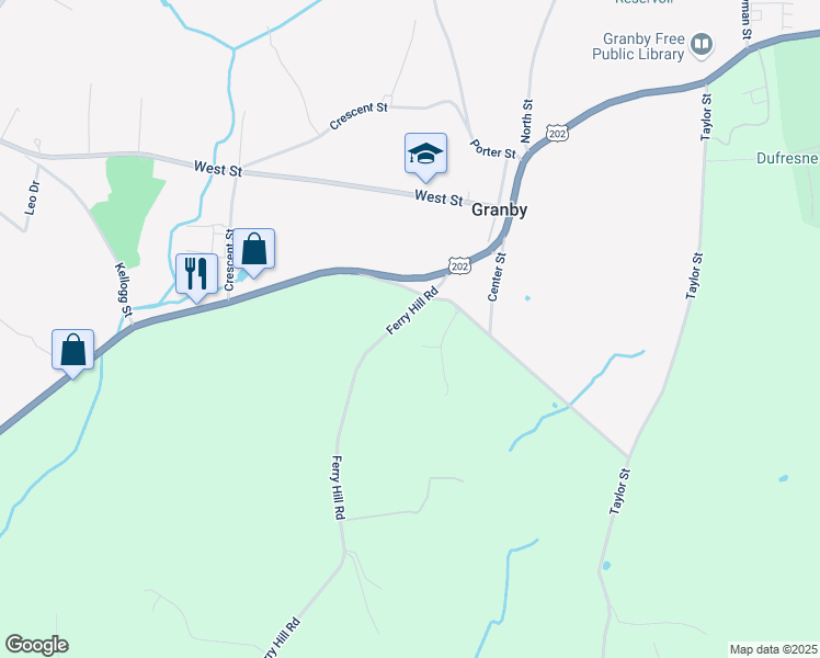 map of restaurants, bars, coffee shops, grocery stores, and more near 7-95 Ferry Hill Rd in Granby