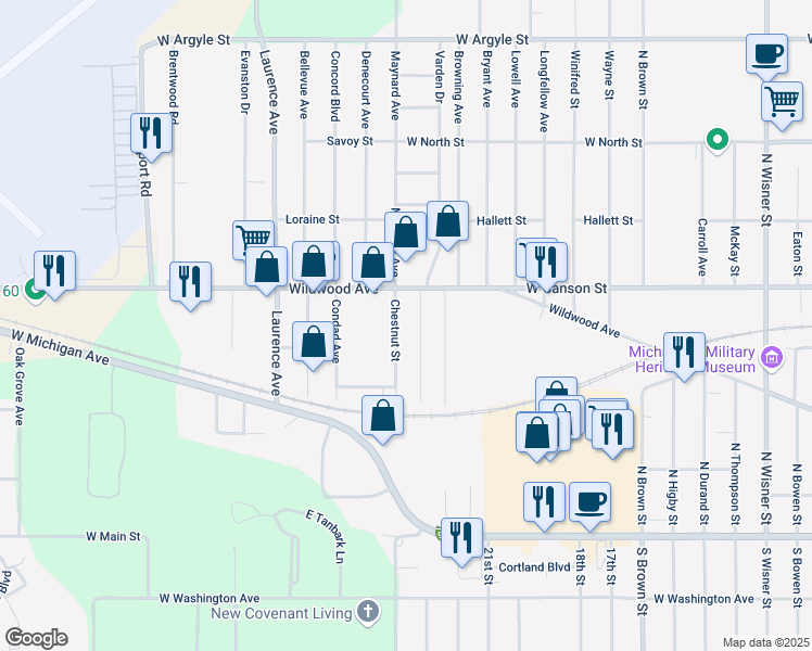 map of restaurants, bars, coffee shops, grocery stores, and more near 525 Chestnut St in Jackson