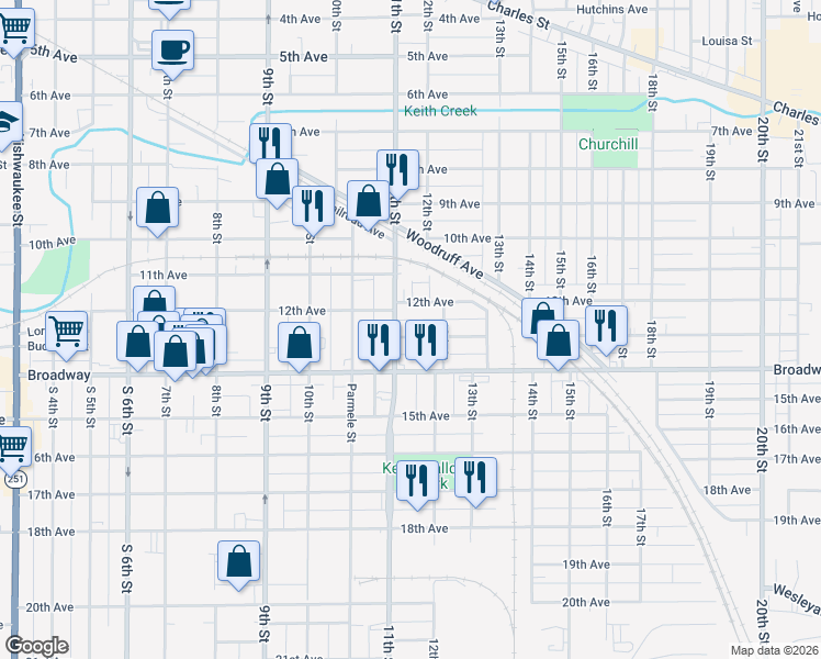 map of restaurants, bars, coffee shops, grocery stores, and more near 1612 13th Avenue in Rockford