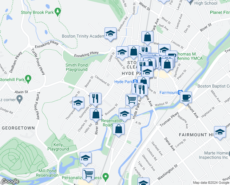 map of restaurants, bars, coffee shops, grocery stores, and more near 81 Oak Place in Boston
