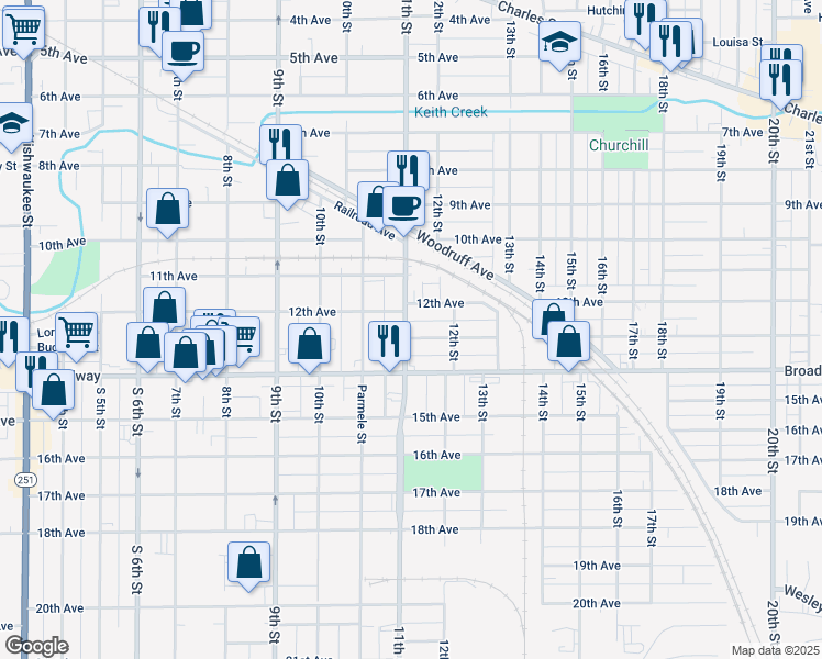 map of restaurants, bars, coffee shops, grocery stores, and more near 1604 13th Avenue in Rockford