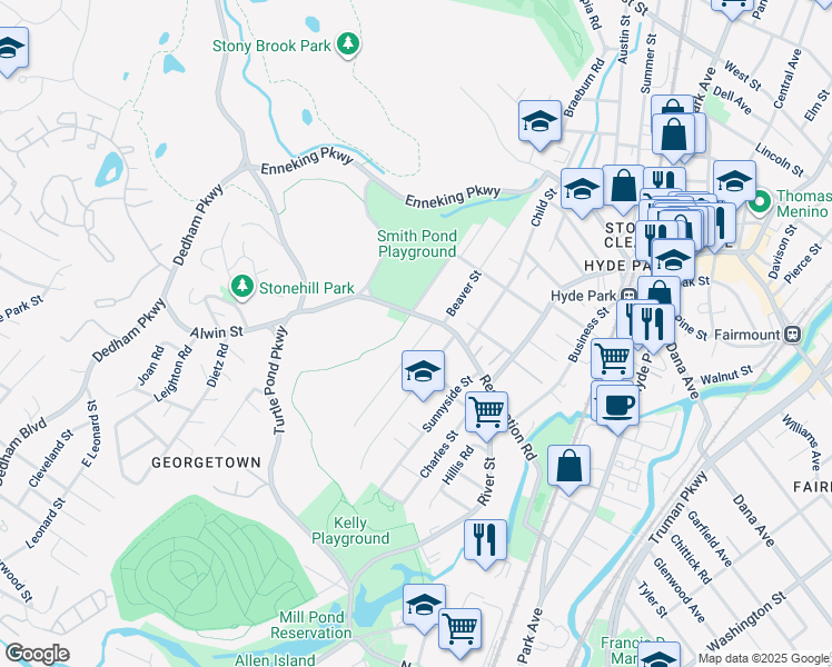 map of restaurants, bars, coffee shops, grocery stores, and more near 9 Dedham Street in Boston